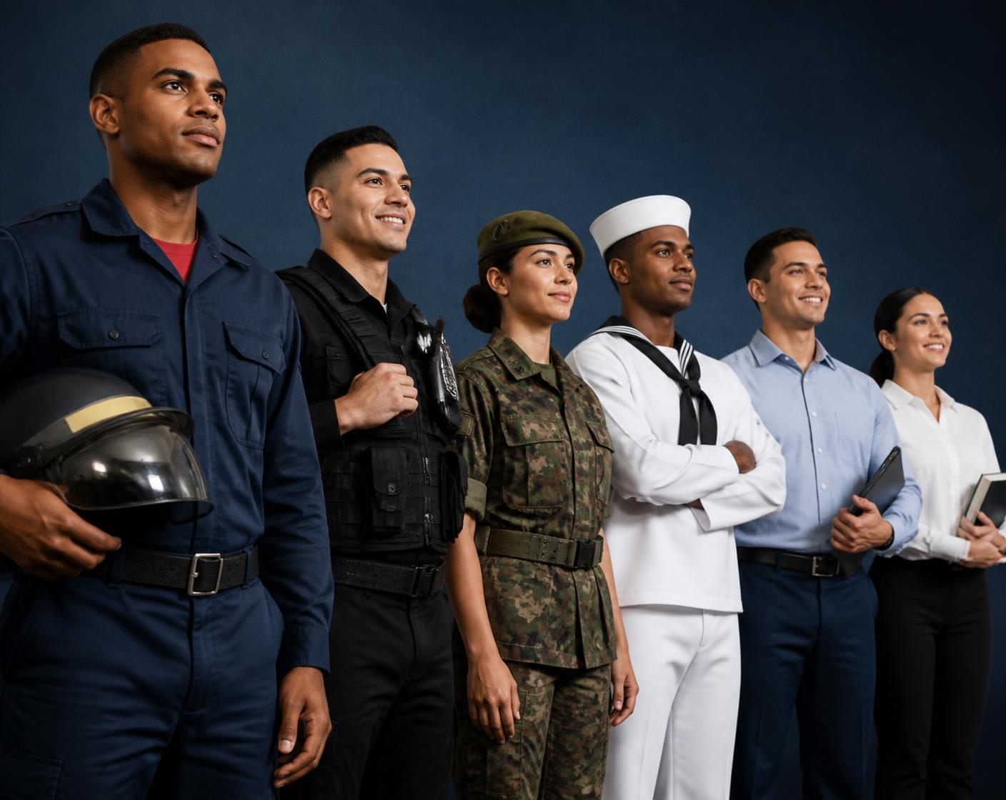Candidatos aprovados em carreiras militares e concursos públicos: bombeiro, policial militar, cadete do Exército, marinheiro e servidores civis